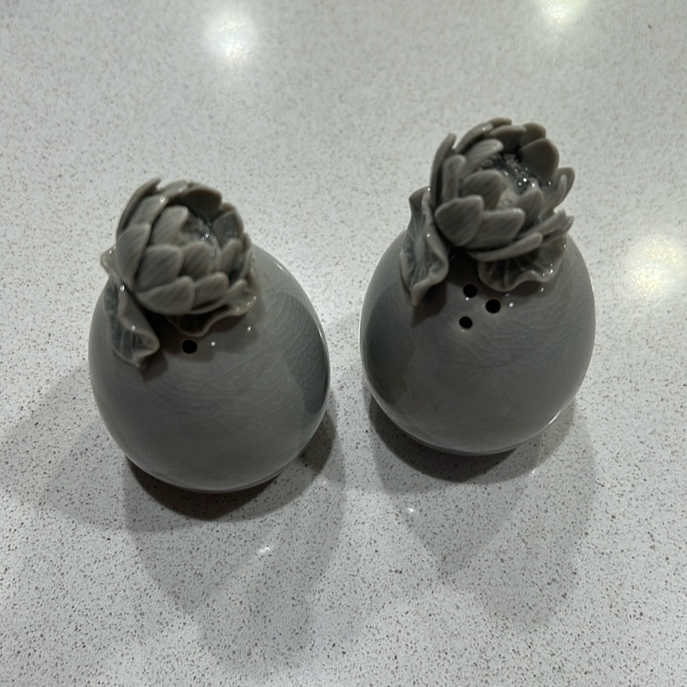 🔴Brand New Never Used - Lotus Salt and Pepper Ceramic Shakers - From Thailand